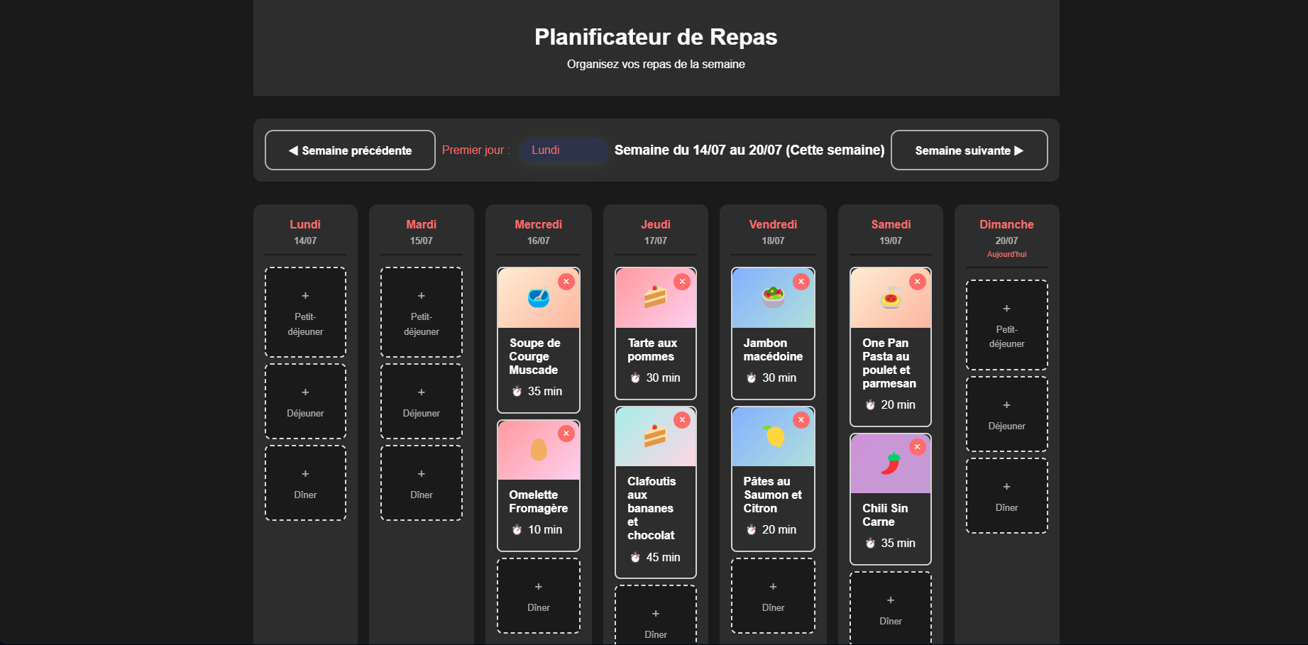Menu de la semaine