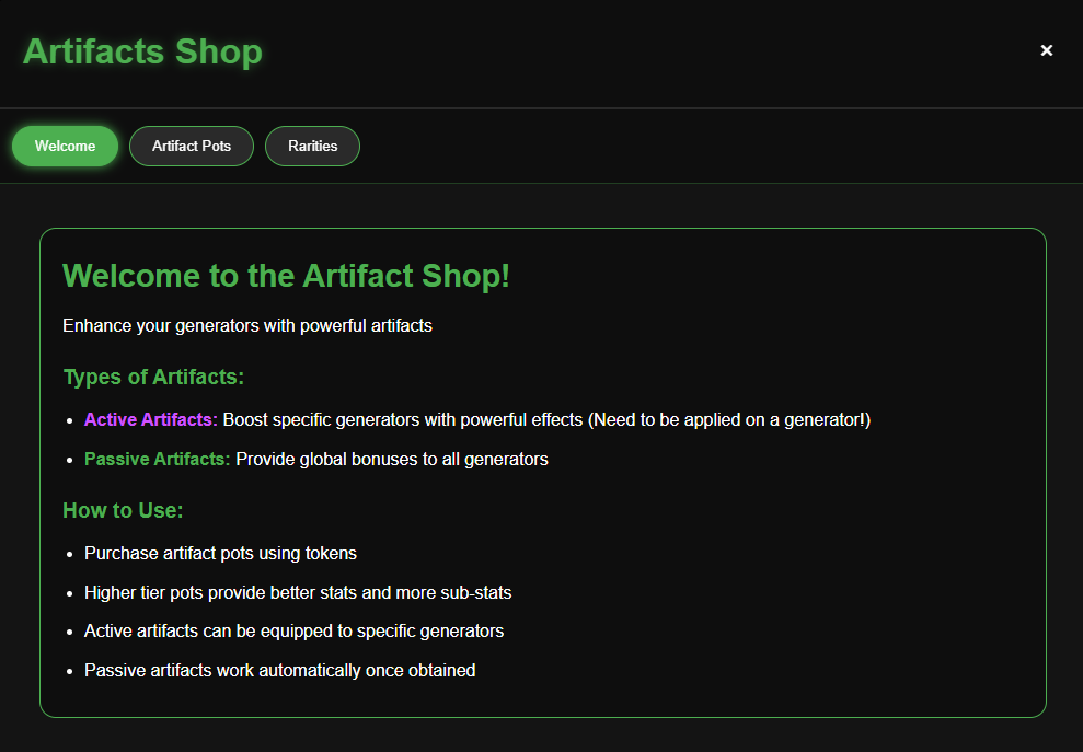 Boutique d'artefacts